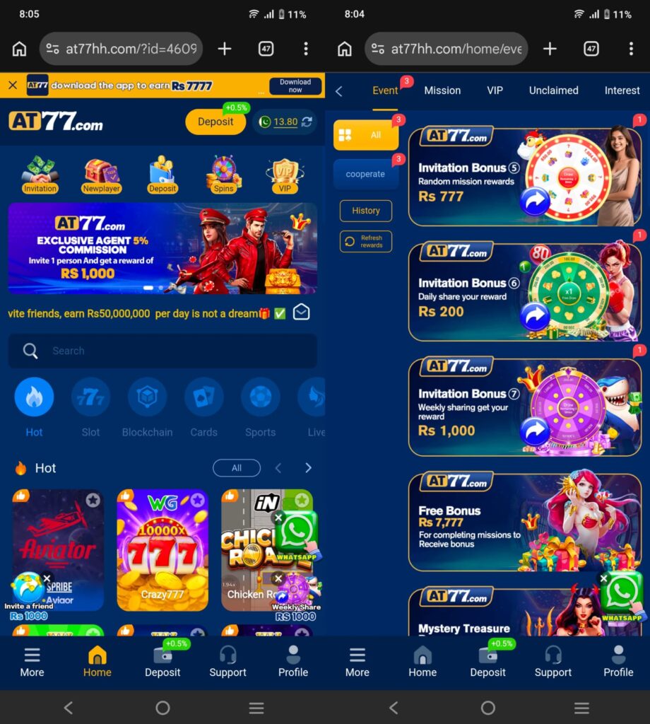 AT999 app earning options like spins and bonuse