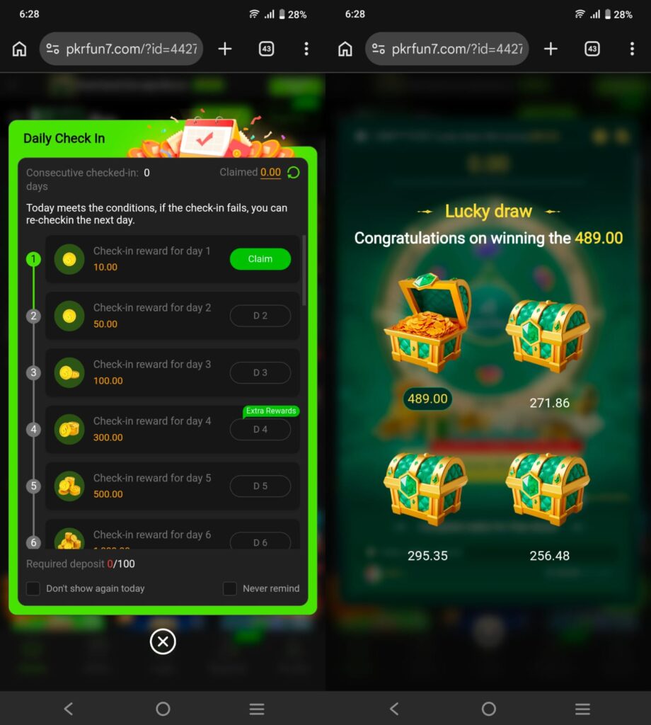 pkrfun Game mobile app home screen with multiple games